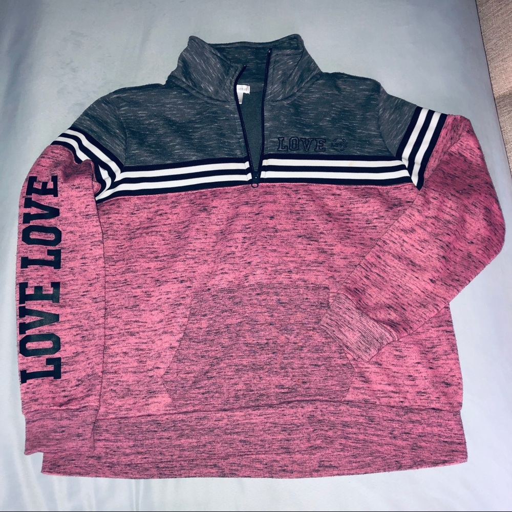 Pink and gray pullover sweatshirt